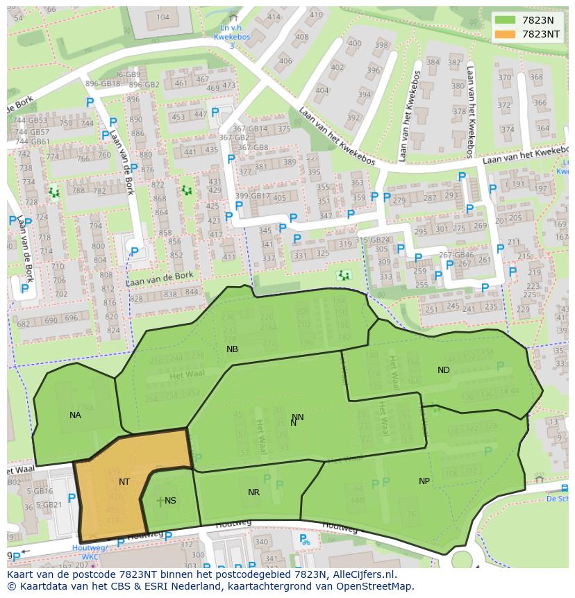 Afbeelding van het postcodegebied 7823 NT op de kaart.