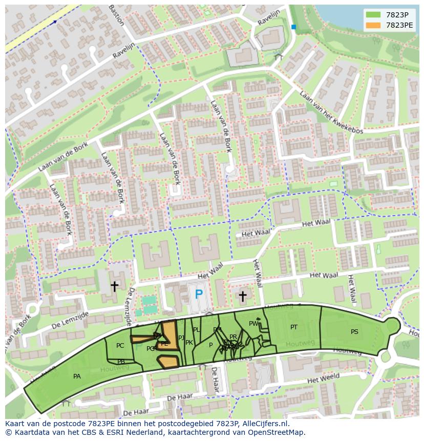 Afbeelding van het postcodegebied 7823 PE op de kaart.
