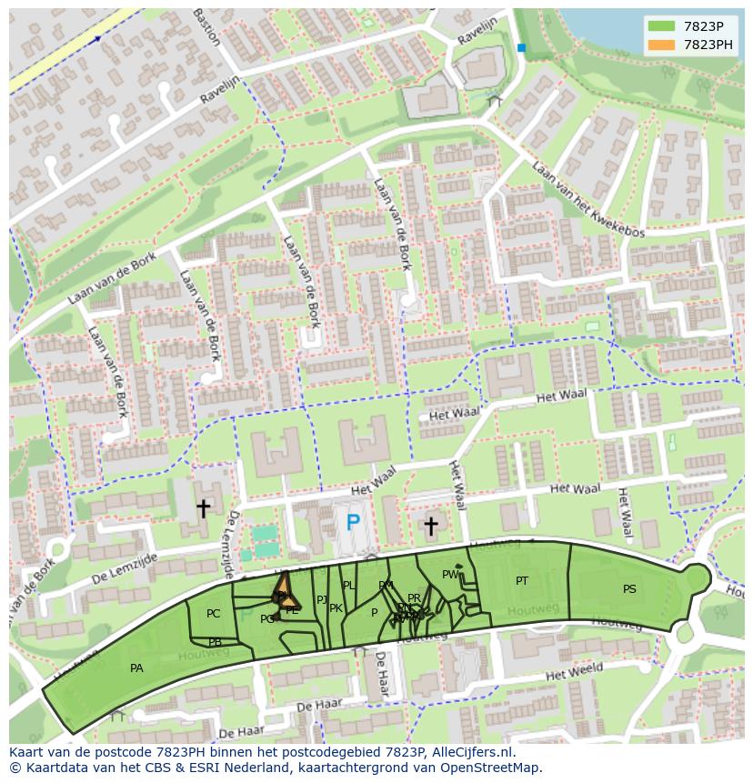 Afbeelding van het postcodegebied 7823 PH op de kaart.