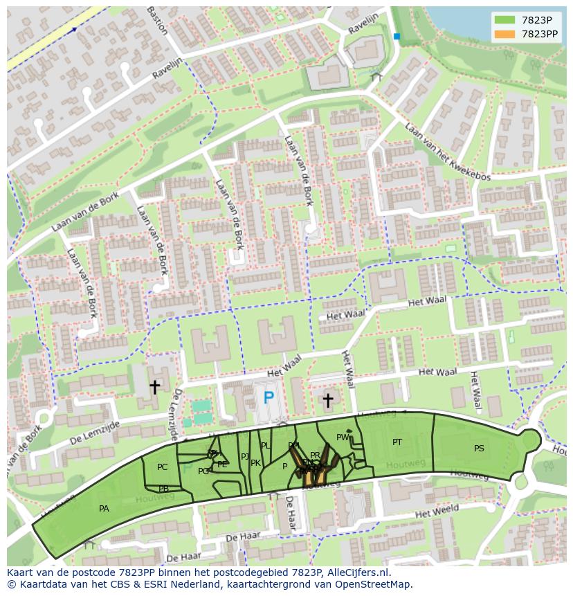 Afbeelding van het postcodegebied 7823 PP op de kaart.