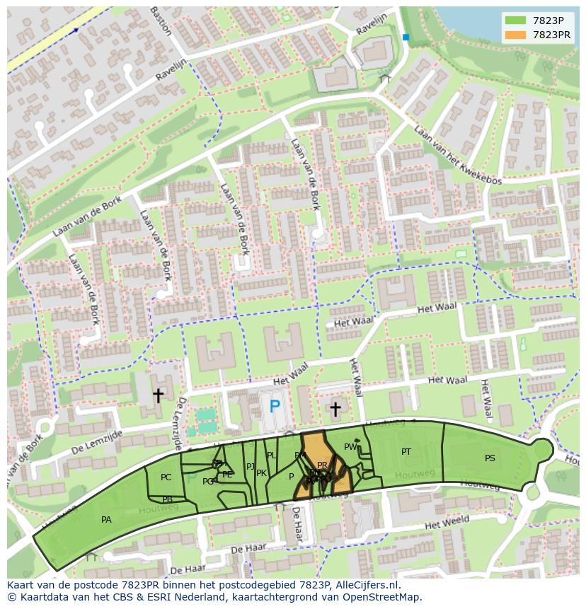 Afbeelding van het postcodegebied 7823 PR op de kaart.