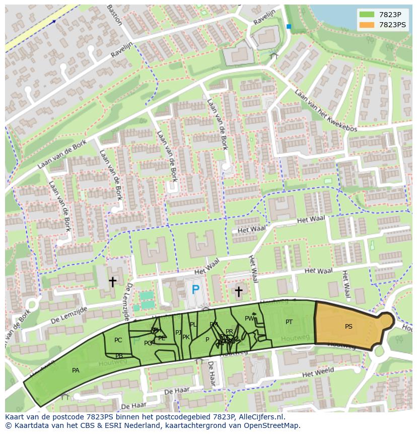 Afbeelding van het postcodegebied 7823 PS op de kaart.