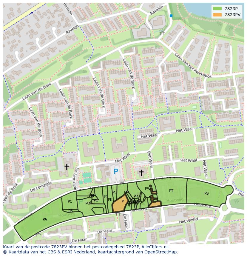 Afbeelding van het postcodegebied 7823 PV op de kaart.