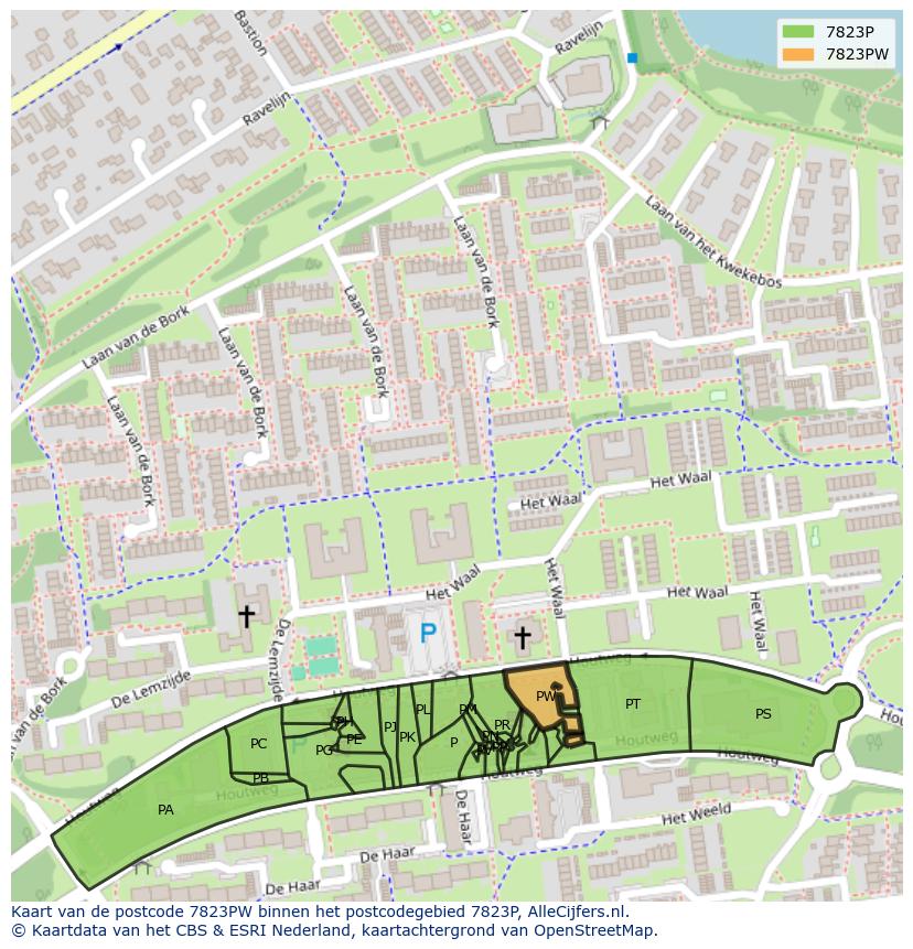 Afbeelding van het postcodegebied 7823 PW op de kaart.