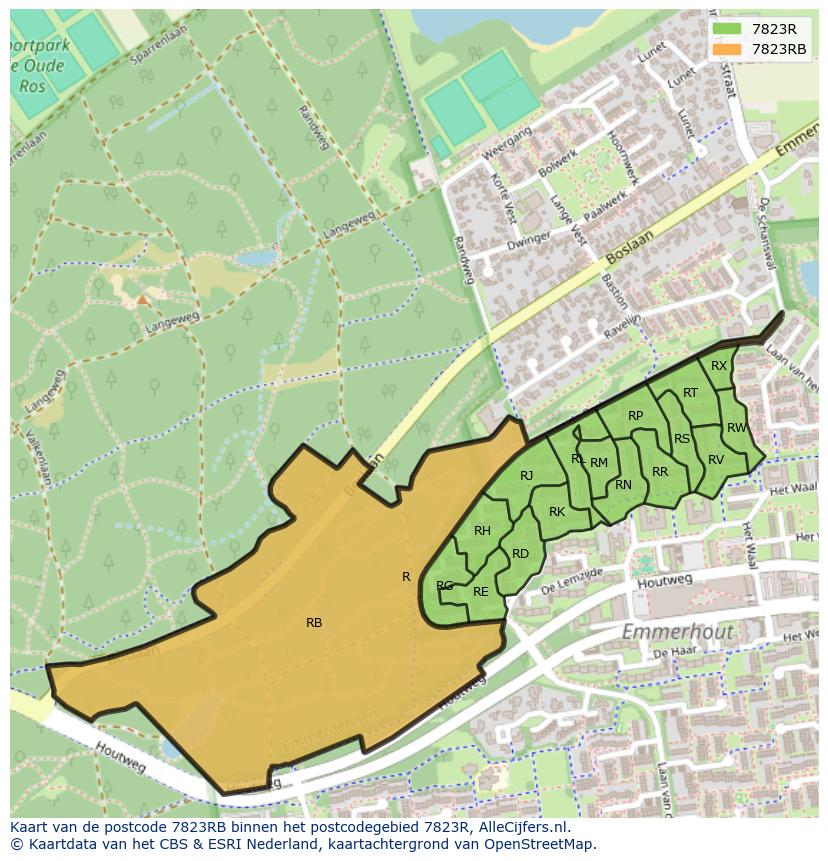 Afbeelding van het postcodegebied 7823 RB op de kaart.