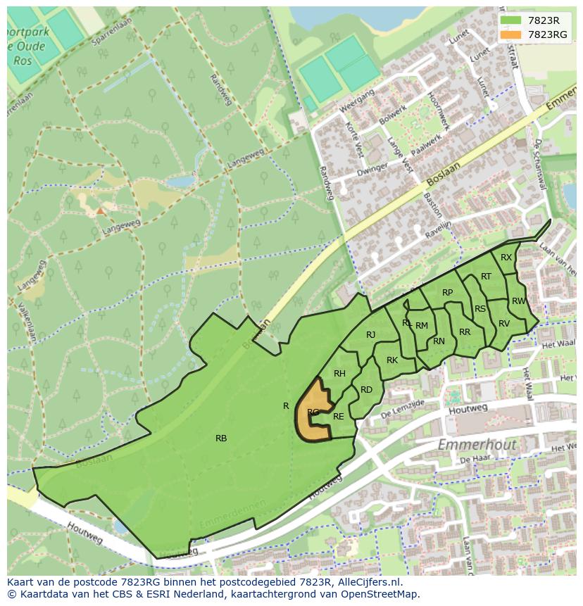 Afbeelding van het postcodegebied 7823 RG op de kaart.