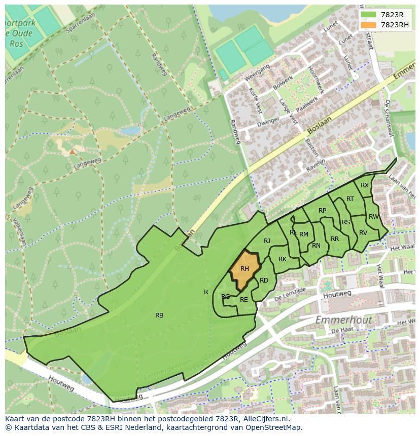 Afbeelding van het postcodegebied 7823 RH op de kaart.