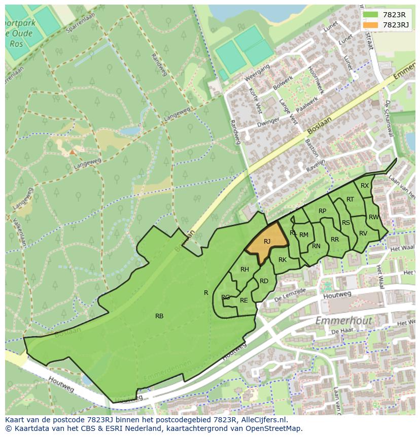 Afbeelding van het postcodegebied 7823 RJ op de kaart.