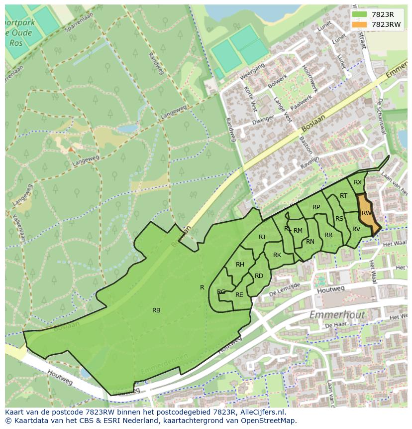 Afbeelding van het postcodegebied 7823 RW op de kaart.