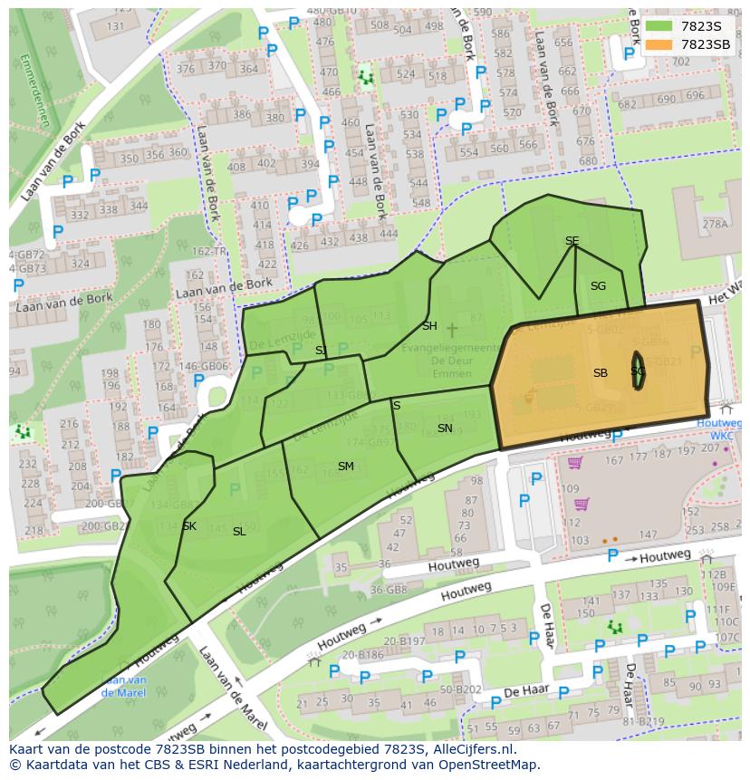 Afbeelding van het postcodegebied 7823 SB op de kaart.