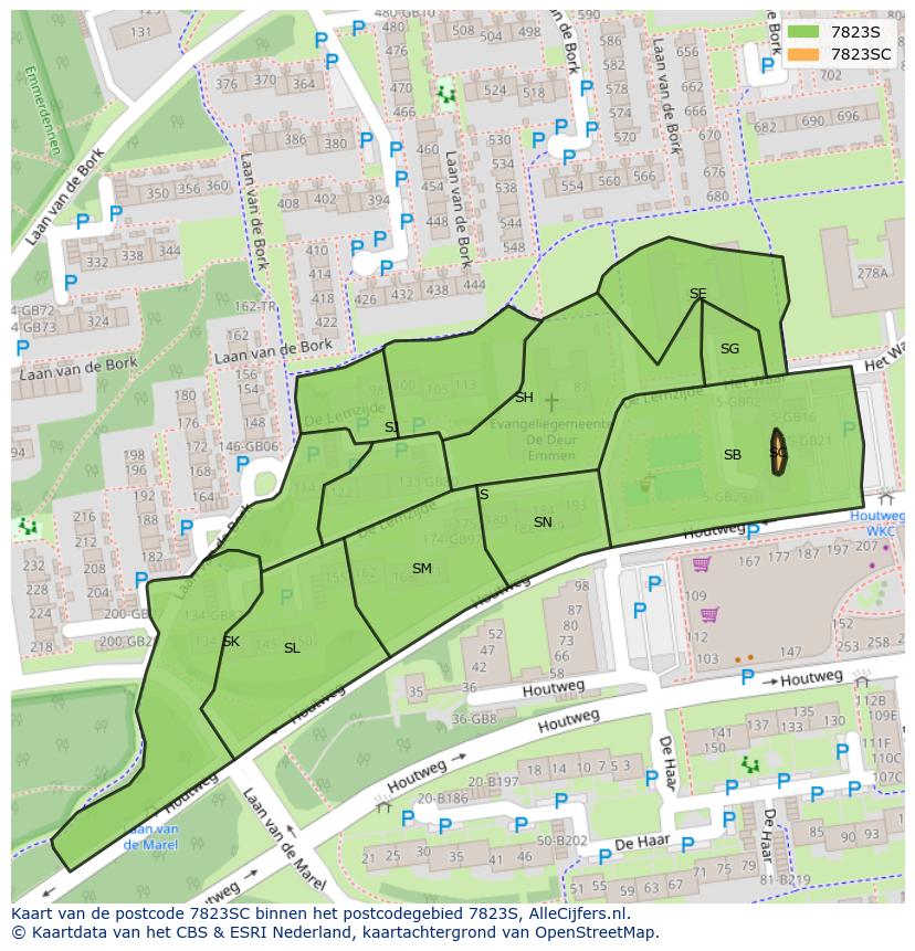 Afbeelding van het postcodegebied 7823 SC op de kaart.