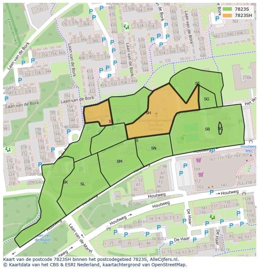 Afbeelding van het postcodegebied 7823 SH op de kaart.