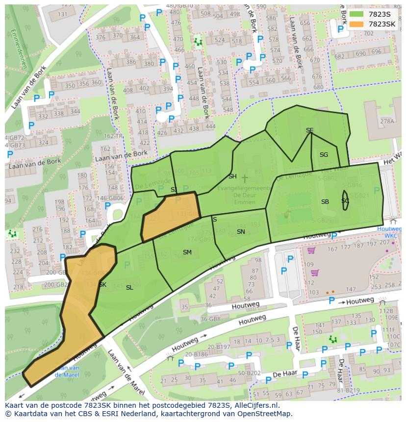 Afbeelding van het postcodegebied 7823 SK op de kaart.