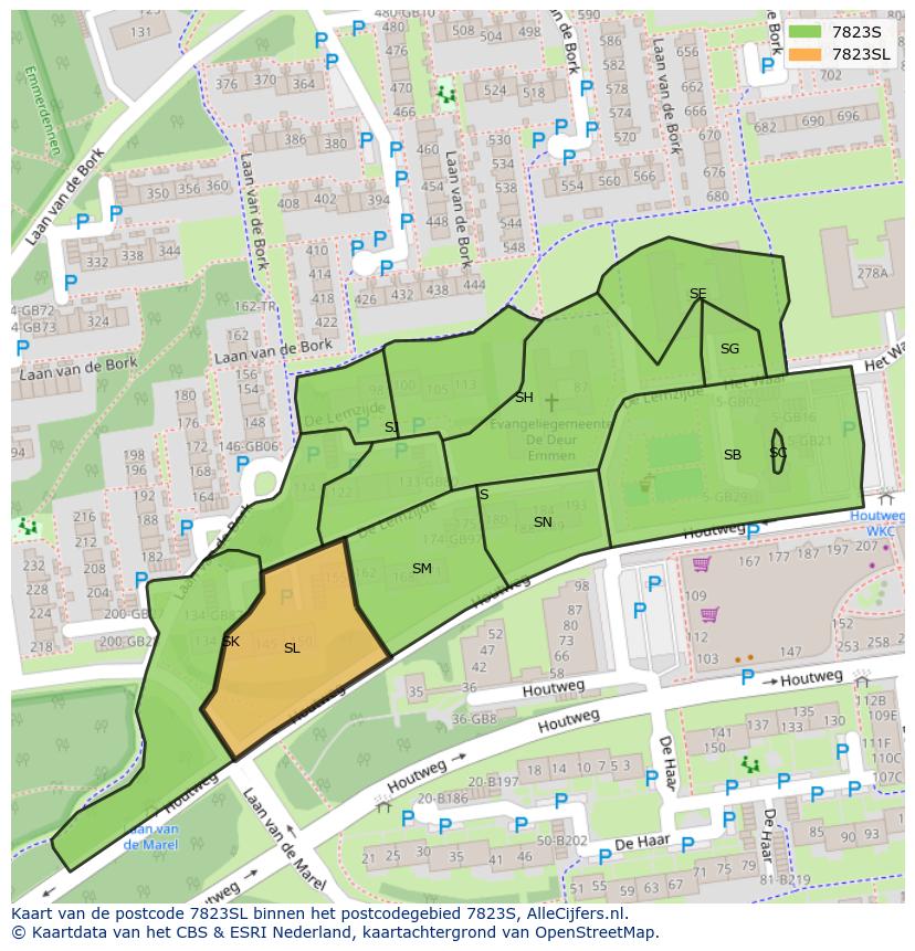 Afbeelding van het postcodegebied 7823 SL op de kaart.