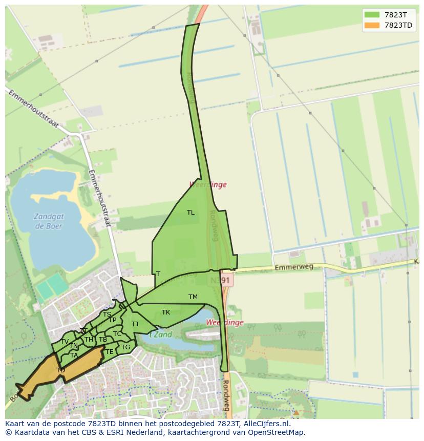 Afbeelding van het postcodegebied 7823 TD op de kaart.