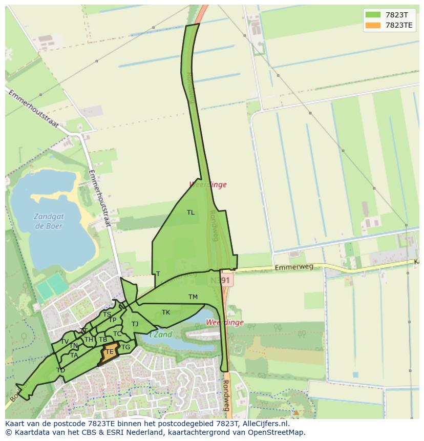 Afbeelding van het postcodegebied 7823 TE op de kaart.