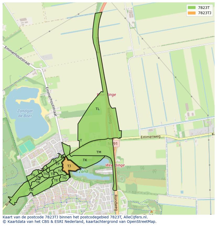 Afbeelding van het postcodegebied 7823 TJ op de kaart.
