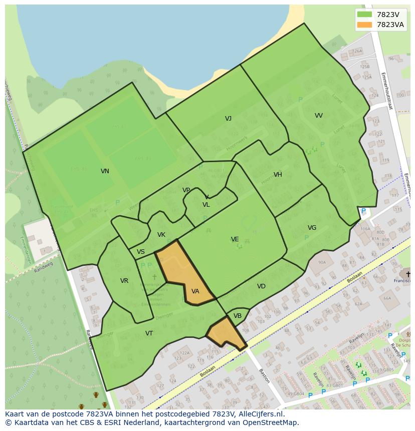 Afbeelding van het postcodegebied 7823 VA op de kaart.