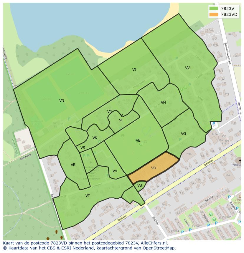 Afbeelding van het postcodegebied 7823 VD op de kaart.