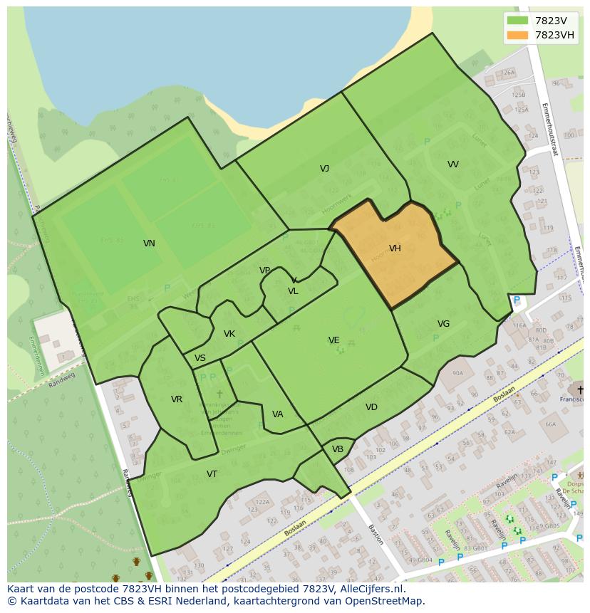 Afbeelding van het postcodegebied 7823 VH op de kaart.