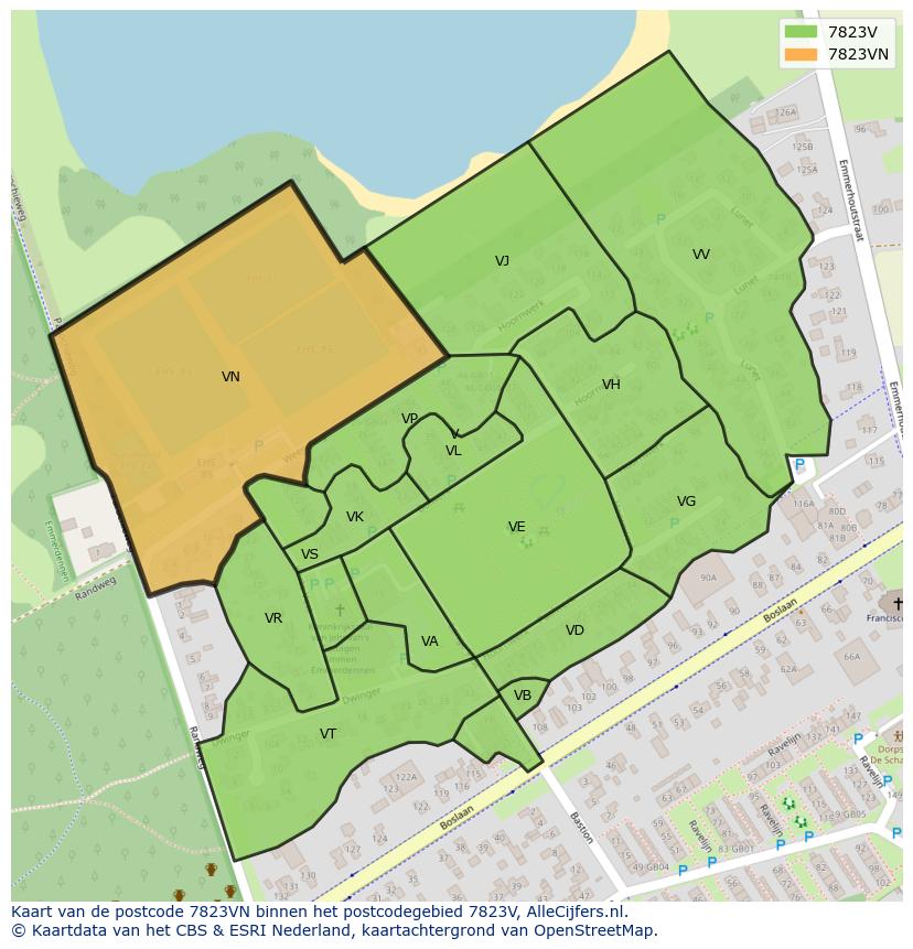 Afbeelding van het postcodegebied 7823 VN op de kaart.