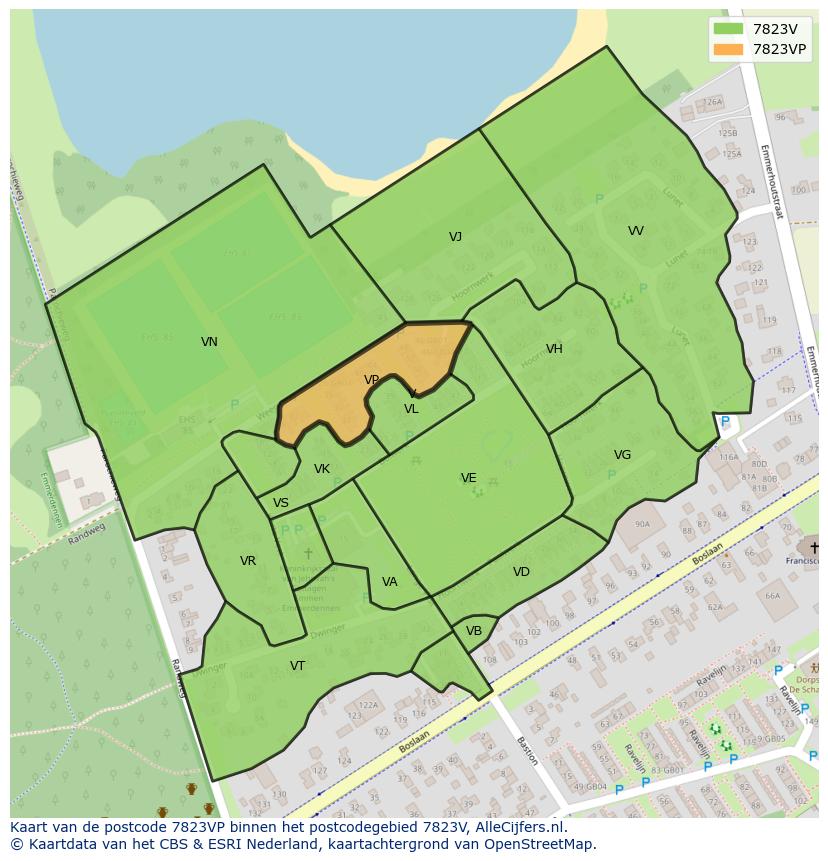 Afbeelding van het postcodegebied 7823 VP op de kaart.