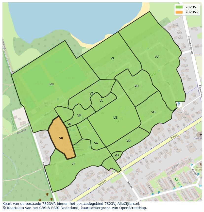 Afbeelding van het postcodegebied 7823 VR op de kaart.