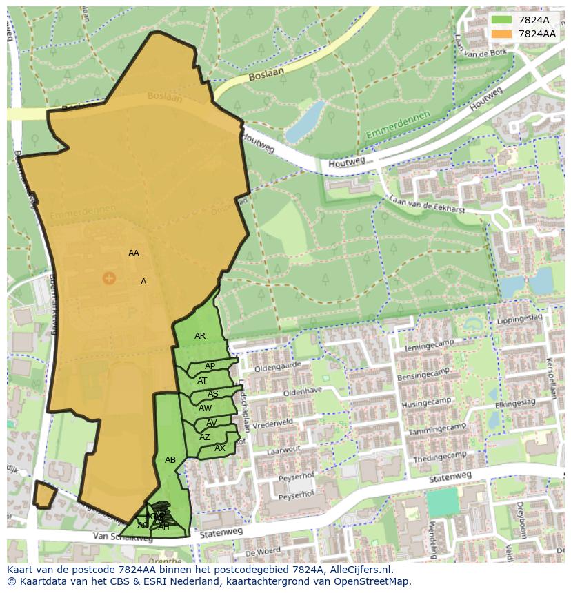 Afbeelding van het postcodegebied 7824 AA op de kaart.
