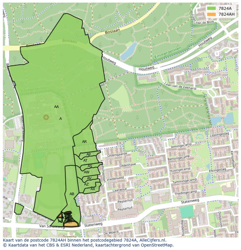 Afbeelding van het postcodegebied 7824 AH op de kaart.