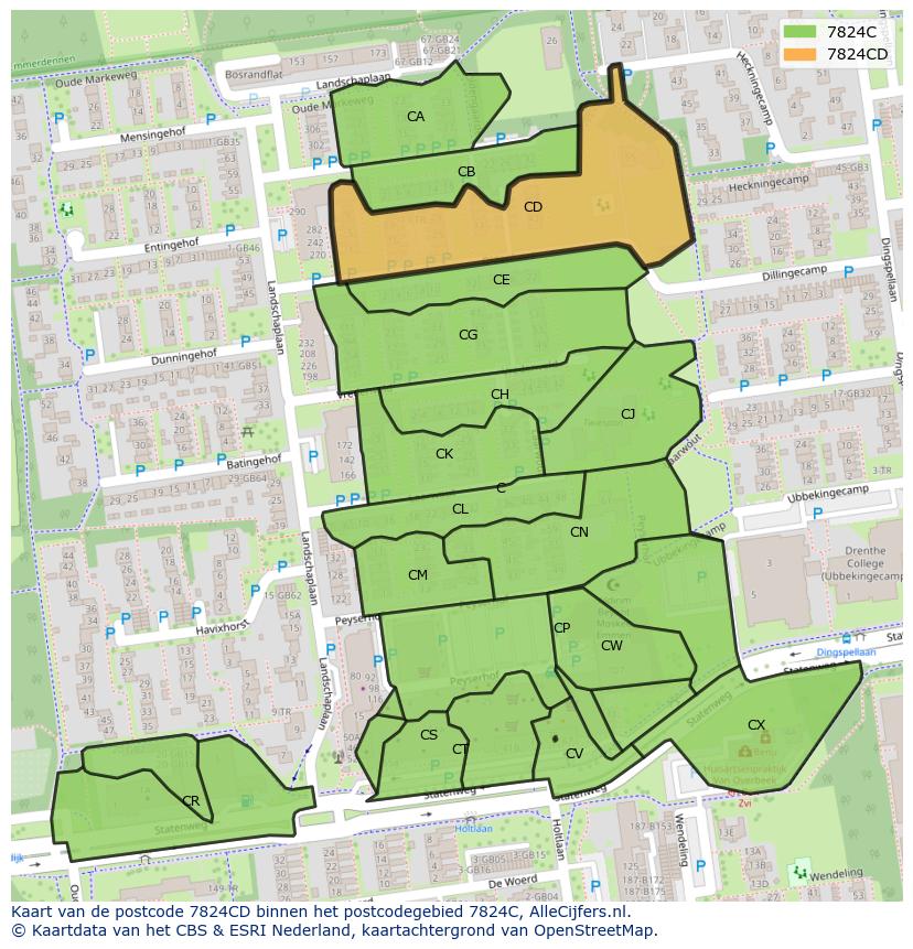 Afbeelding van het postcodegebied 7824 CD op de kaart.
