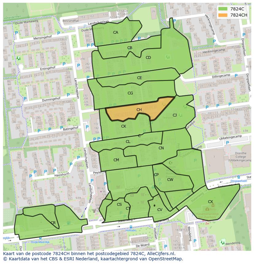 Afbeelding van het postcodegebied 7824 CH op de kaart.