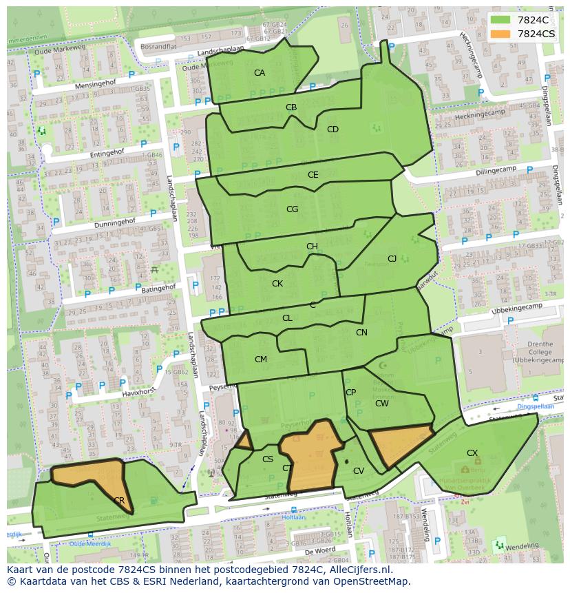 Afbeelding van het postcodegebied 7824 CS op de kaart.
