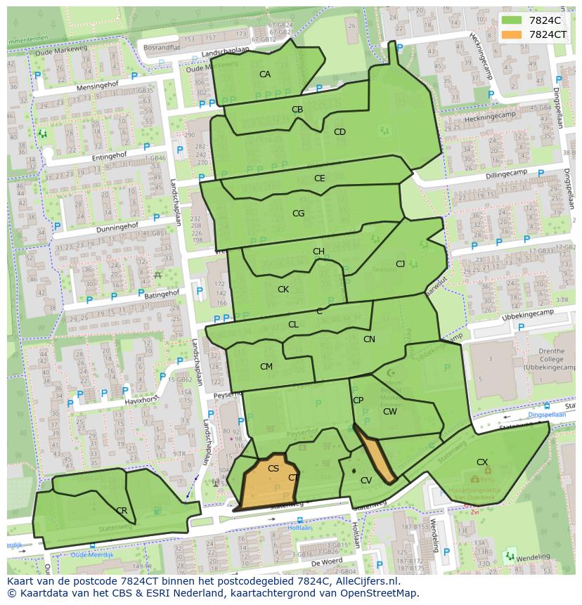 Afbeelding van het postcodegebied 7824 CT op de kaart.