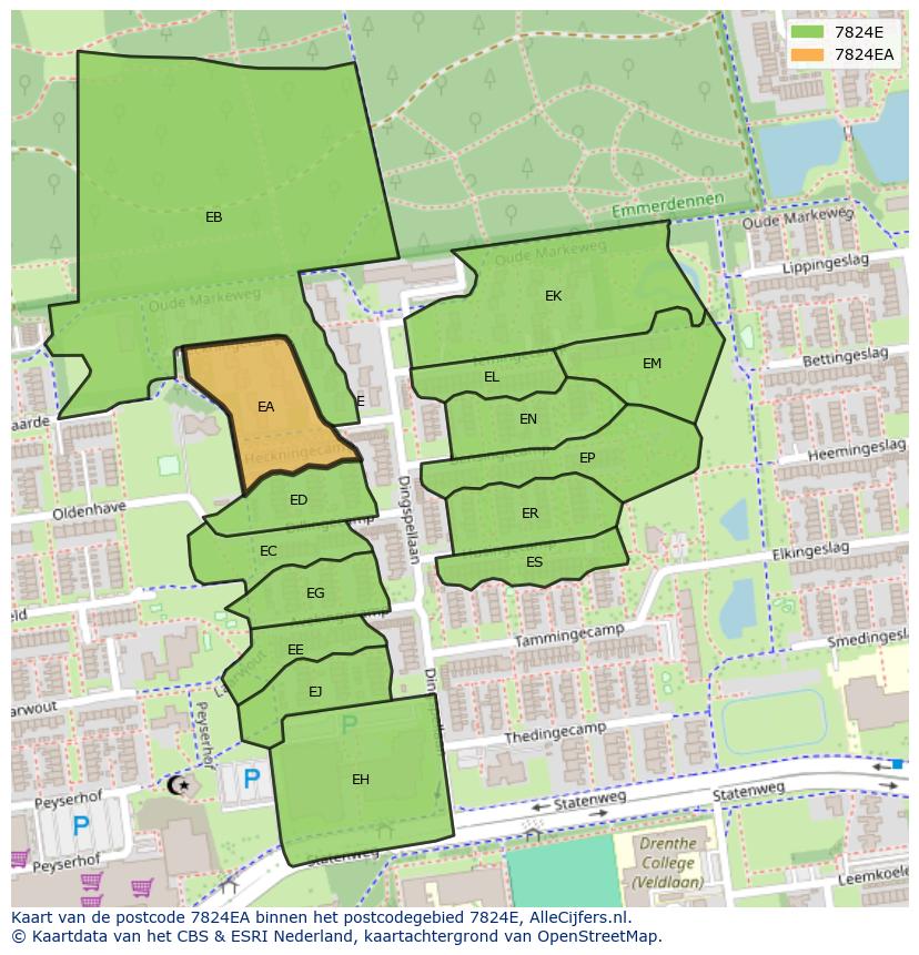 Afbeelding van het postcodegebied 7824 EA op de kaart.