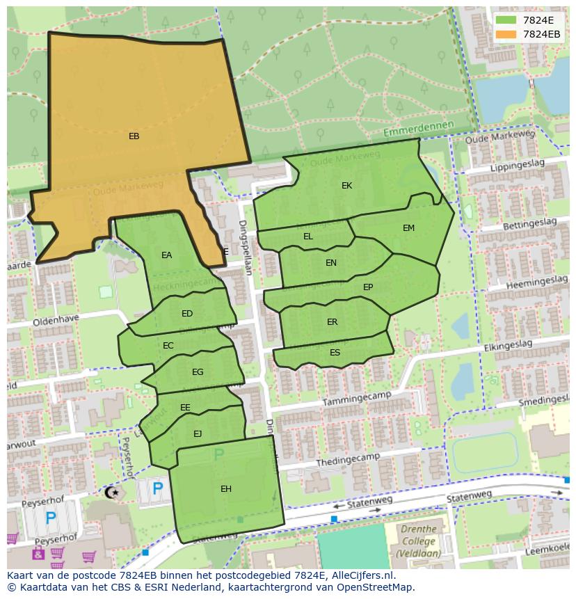 Afbeelding van het postcodegebied 7824 EB op de kaart.