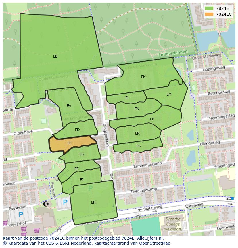 Afbeelding van het postcodegebied 7824 EC op de kaart.