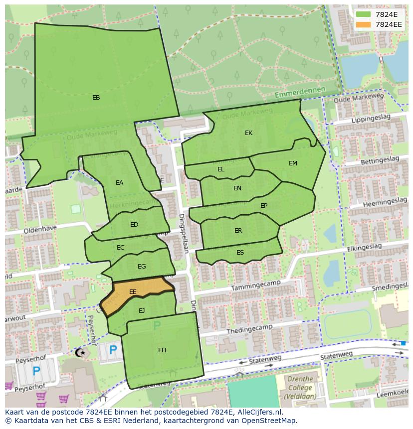 Afbeelding van het postcodegebied 7824 EE op de kaart.