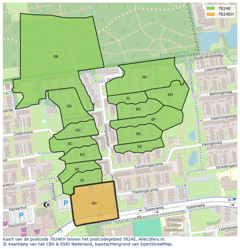 Afbeelding van het postcodegebied 7824 EH op de kaart.