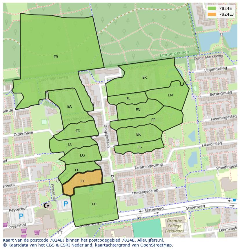 Afbeelding van het postcodegebied 7824 EJ op de kaart.