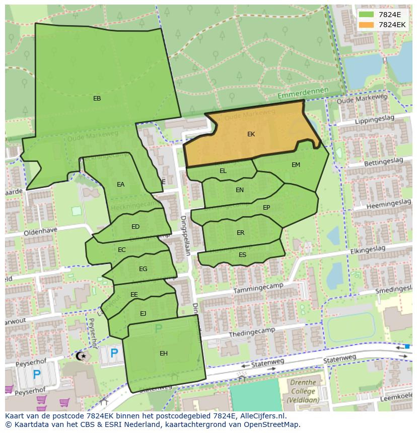 Afbeelding van het postcodegebied 7824 EK op de kaart.
