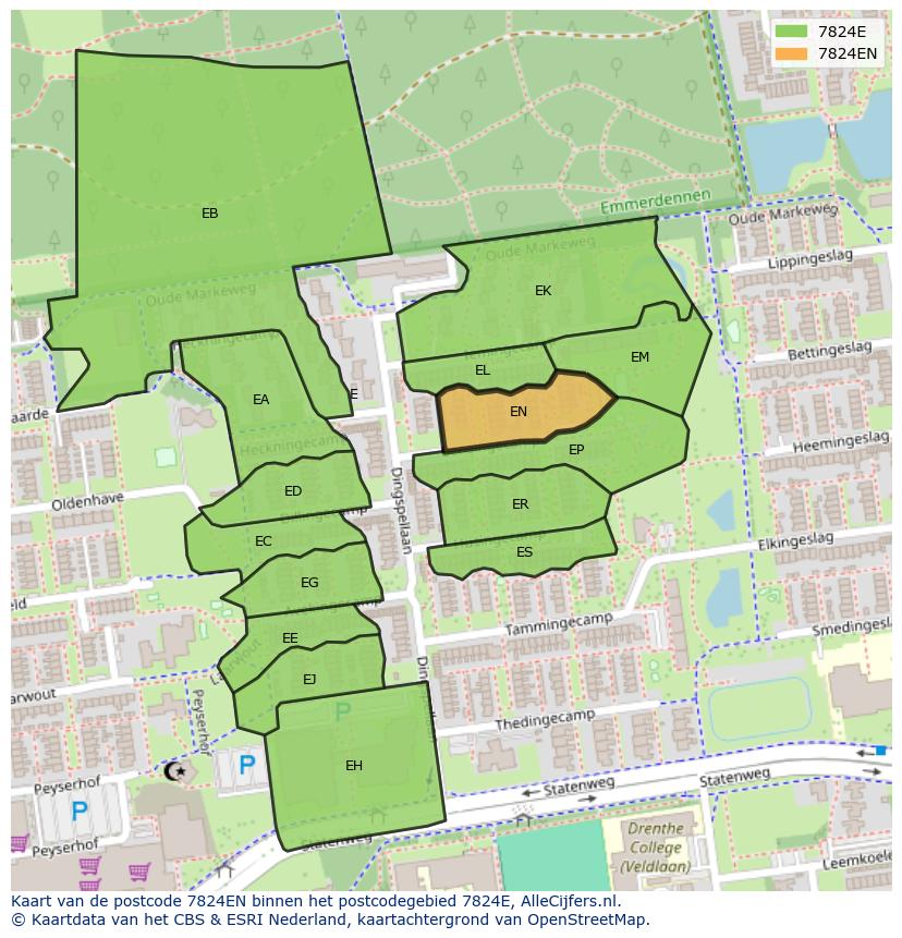 Afbeelding van het postcodegebied 7824 EN op de kaart.