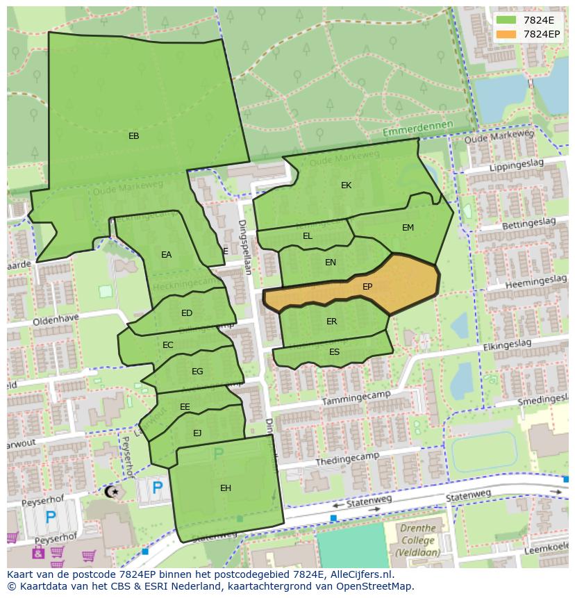 Afbeelding van het postcodegebied 7824 EP op de kaart.