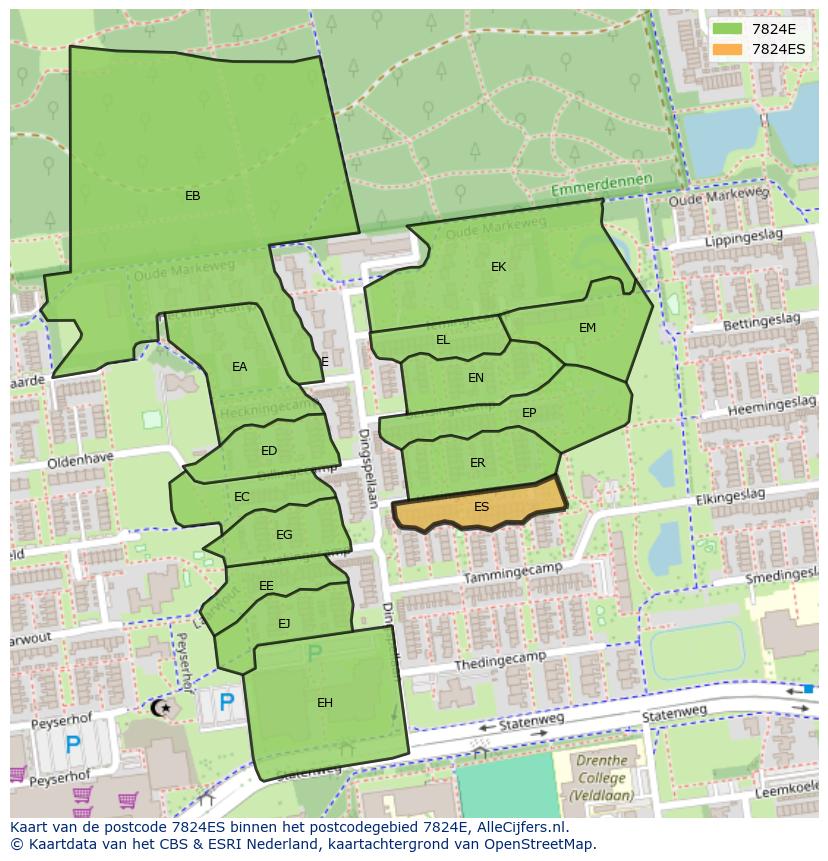 Afbeelding van het postcodegebied 7824 ES op de kaart.