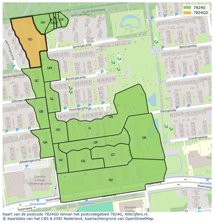 Afbeelding van het postcodegebied 7824 GD op de kaart.