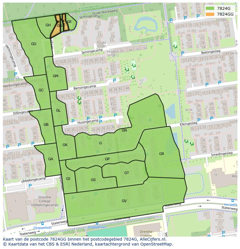 Afbeelding van het postcodegebied 7824 GG op de kaart.