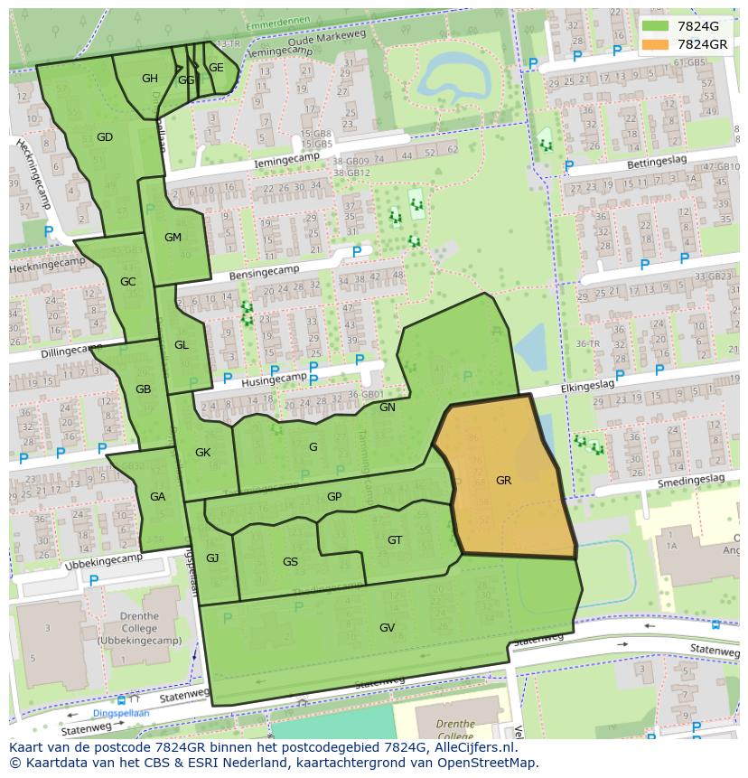Afbeelding van het postcodegebied 7824 GR op de kaart.
