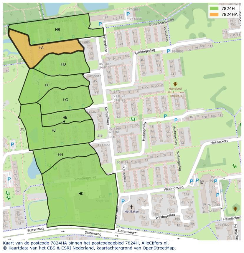 Afbeelding van het postcodegebied 7824 HA op de kaart.