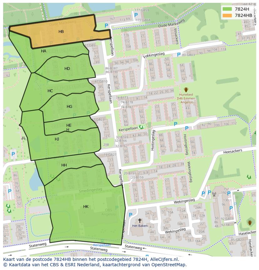 Afbeelding van het postcodegebied 7824 HB op de kaart.