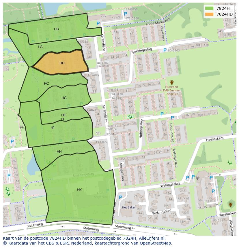 Afbeelding van het postcodegebied 7824 HD op de kaart.