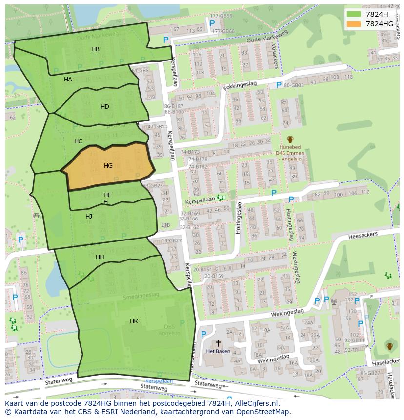 Afbeelding van het postcodegebied 7824 HG op de kaart.